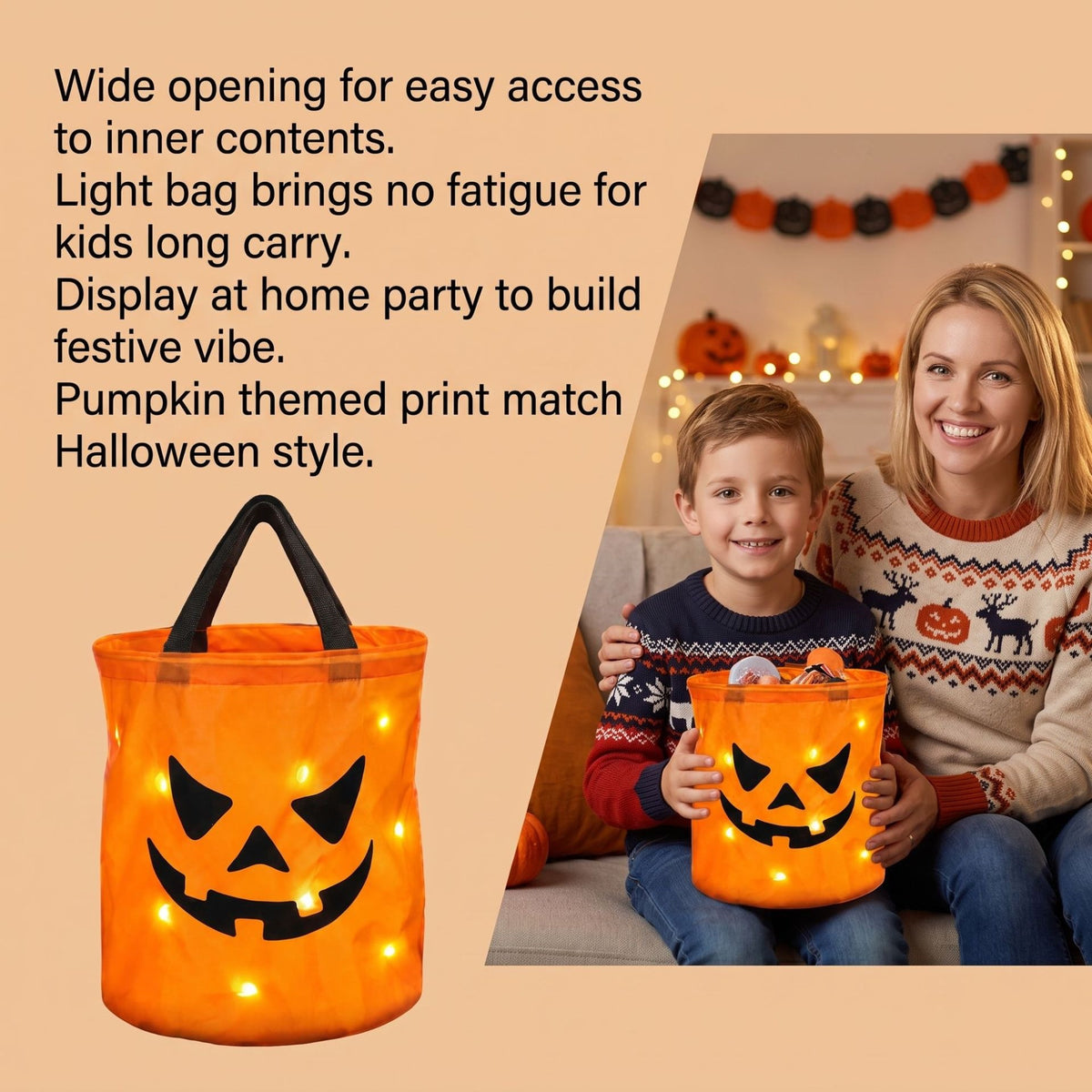 Halloween LED Pumpkin Candy Bucket