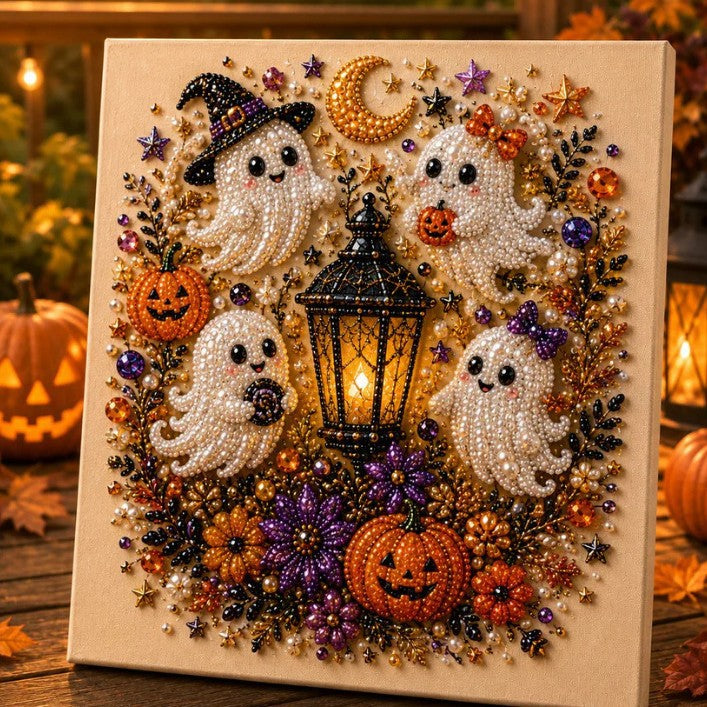 Halloween Black Cat and Moon Diamond Art Earrings