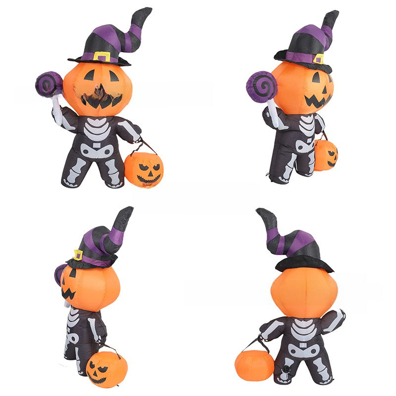 Halloween Inflatable Skull Ghost Holding Pumpkin - Polyester