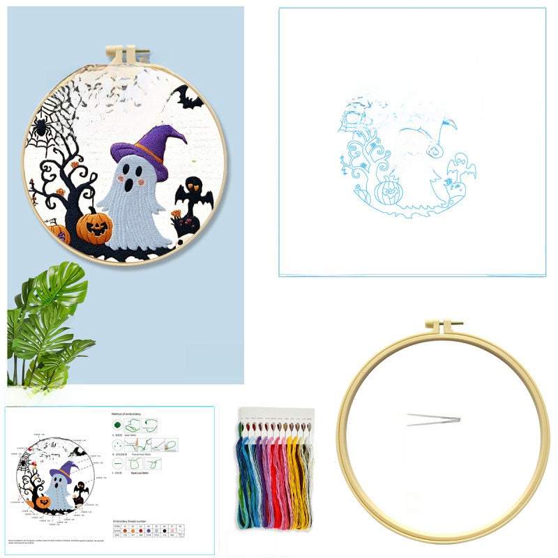 Halloween Cross Stitch Embroidery Kit with Hoop