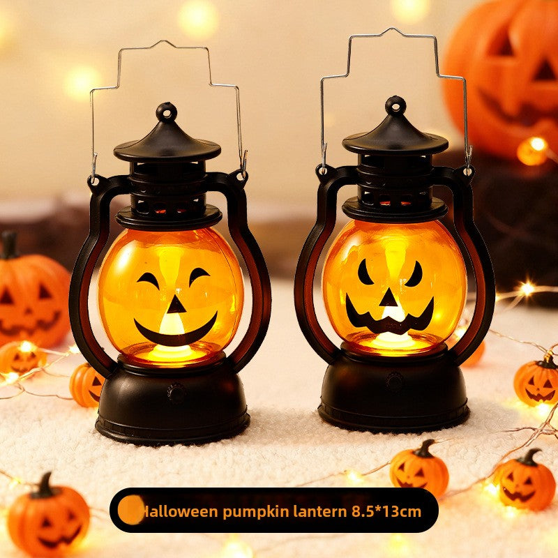 Halloween Pumpkin and Ghost Oil-Style Lantern - Plastic