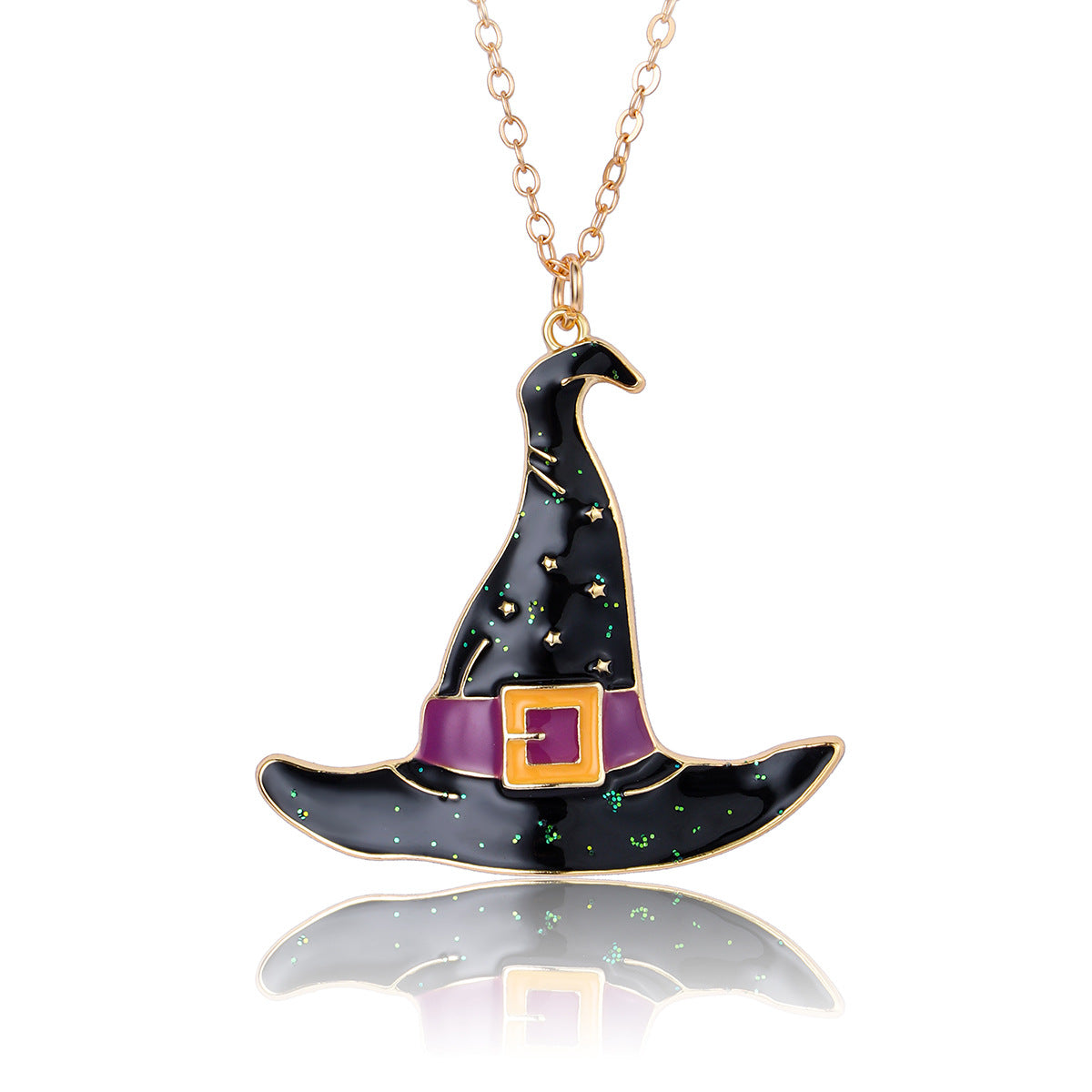 Halloween Cartoon Necklace with Black Cat Pumpkin Wizard Hat Pendant
