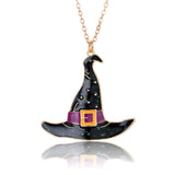 Halloween Cartoon Necklace with Black Cat Pumpkin Wizard Hat Pendant