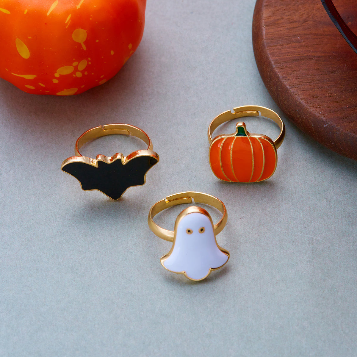 Halloween Adjustable Ghost Pumpkin Bat Ring Set - Alloy