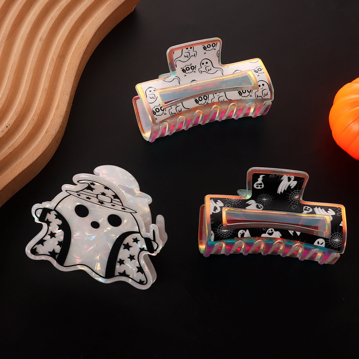 Halloween Pumpkin Ghost Hair Clip - PVC