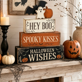 Halloween Ghost and Bat Wooden Tabletop Decoration