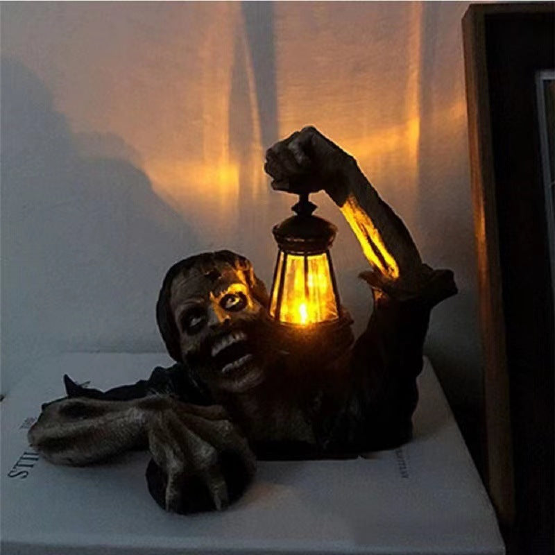 Halloween Resin Zombie Lantern with LED Light