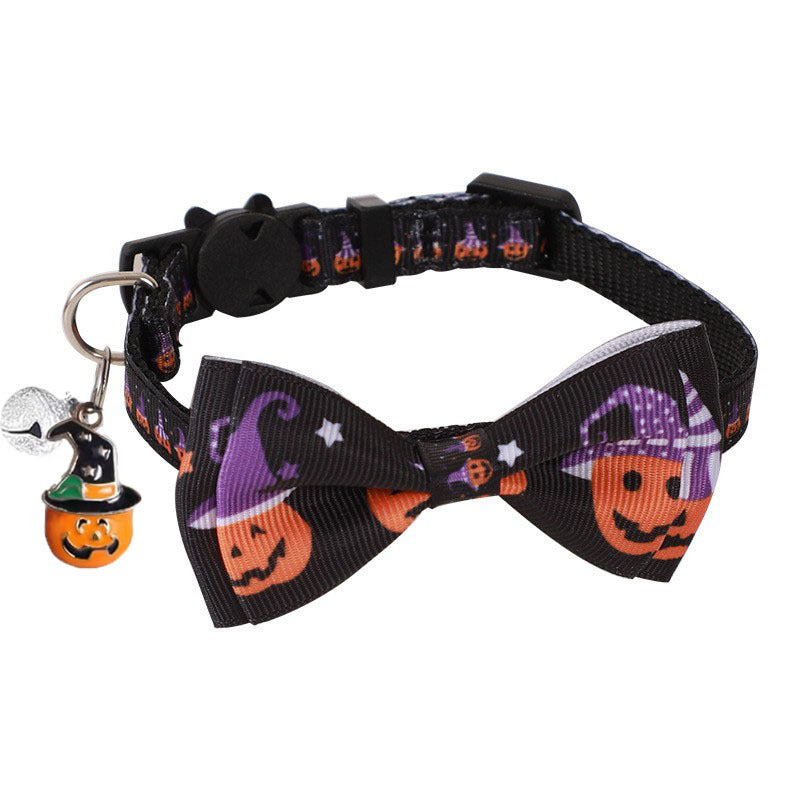 Adjustable Halloween Pet Collar with Bow and Bell