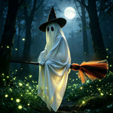 Flying Broom Ghost Halloween Decoration