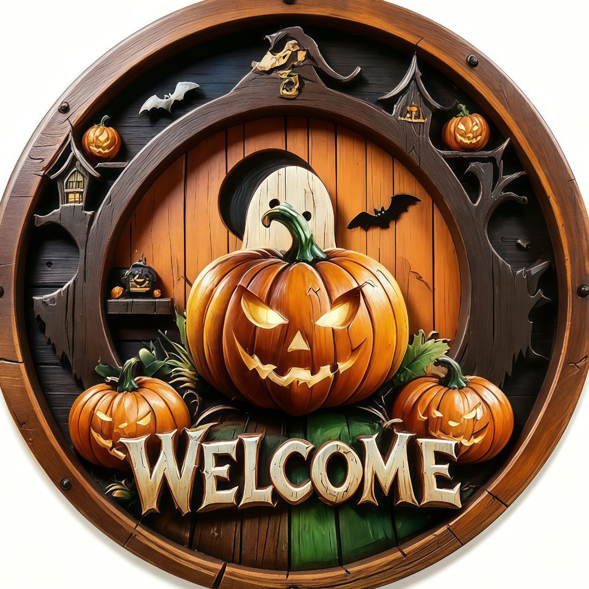 Halloween Boxwood Hanging Door Sign