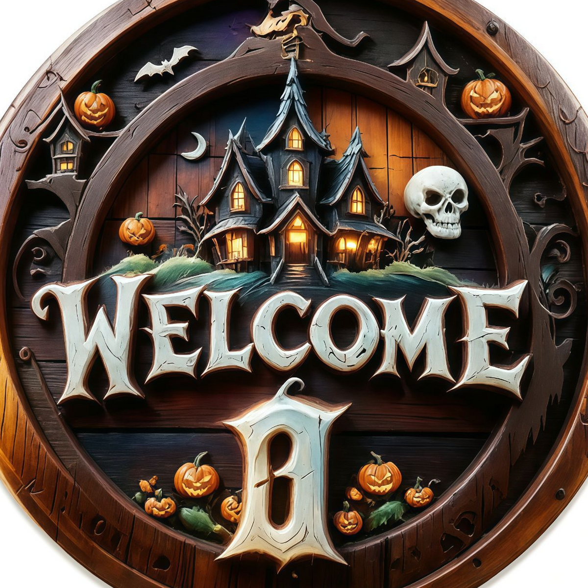 Halloween Boxwood Hanging Door Sign