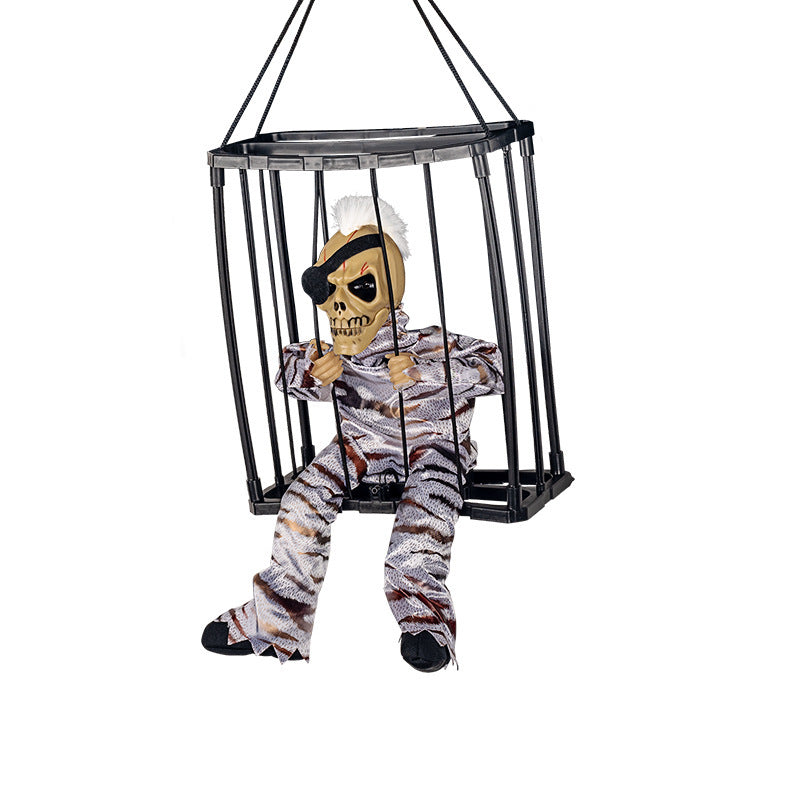 Halloween Hanging Cage Ghost with Lights and Sound - Plastic