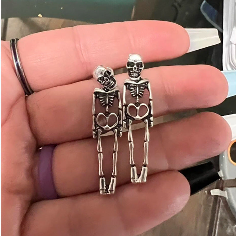 Vintage Skull Earrings Detachable Halloween Jewelry - Metal