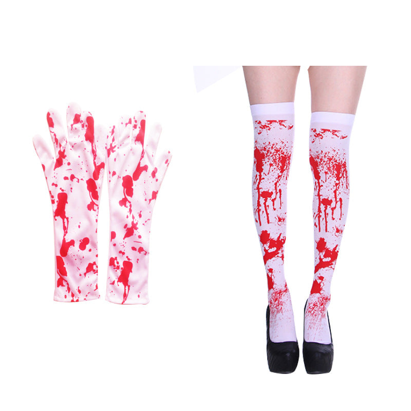 Halloween Skeleton Print Gloves and Hosiery