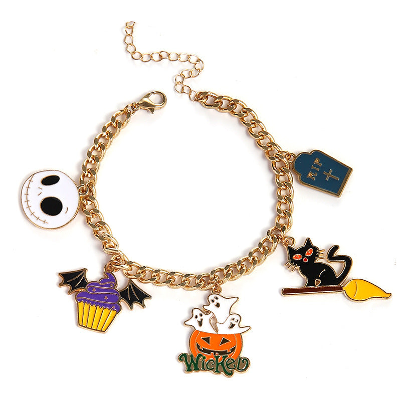Halloween Charm Bracelet - Pumpkin, Ghost and Witch Hat - Alloy