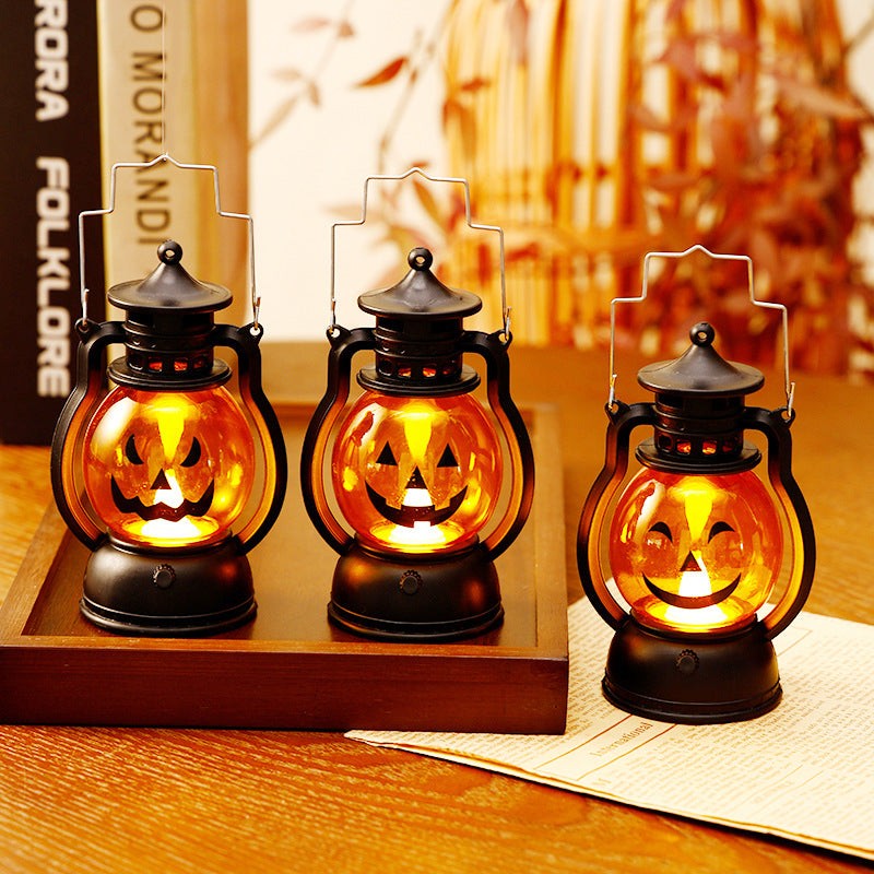 Halloween Pumpkin and Ghost Oil-Style Lantern - Plastic
