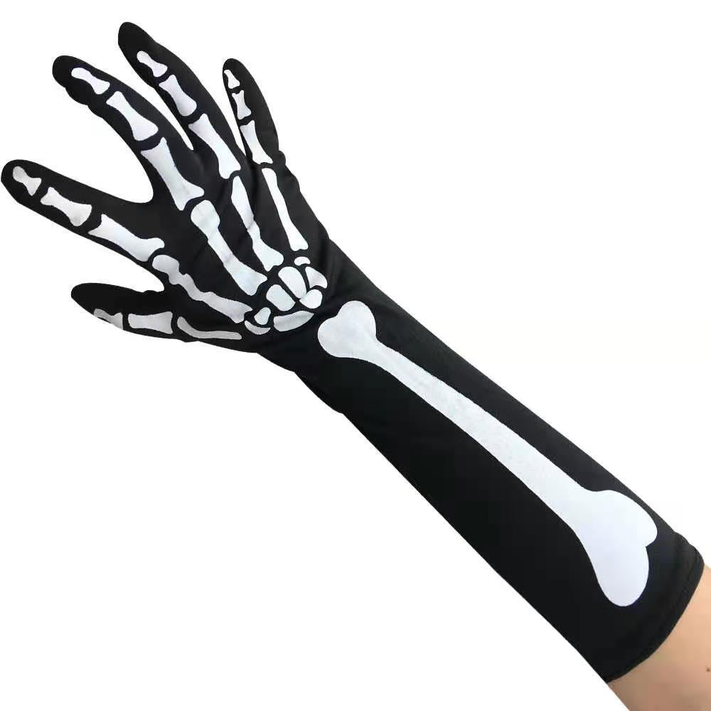 Halloween Skull Chin Mask and Skeleton Gloves - Cloth