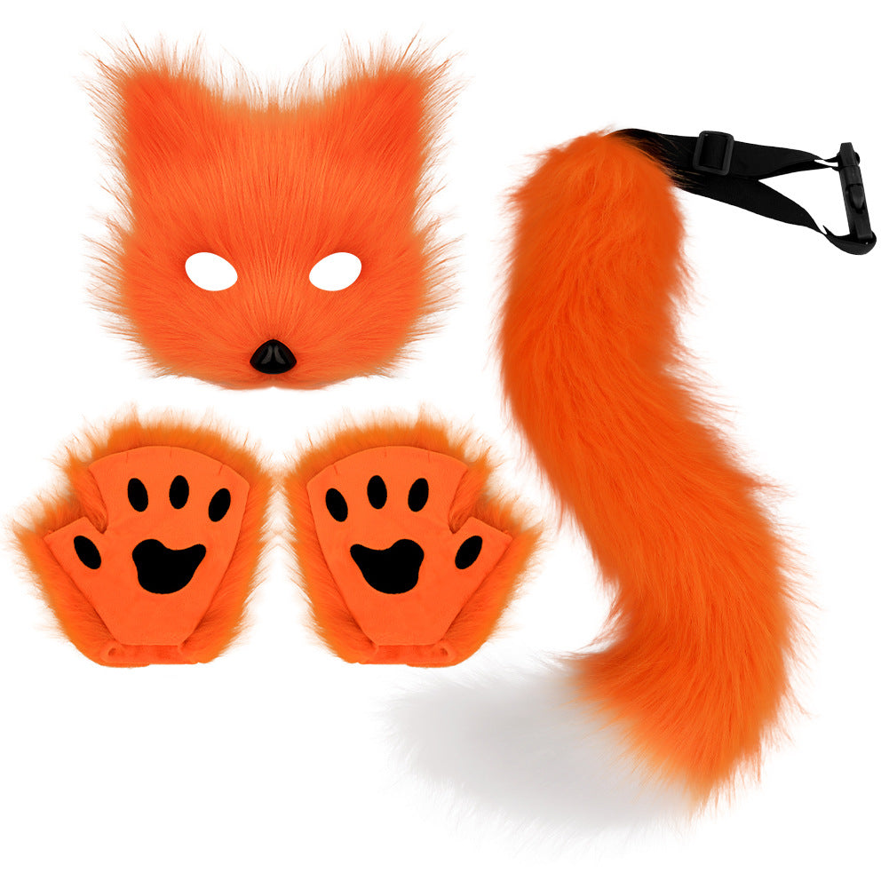Halloween Plush Animal Cosplay Mask, Gloves and Tail Accessories
