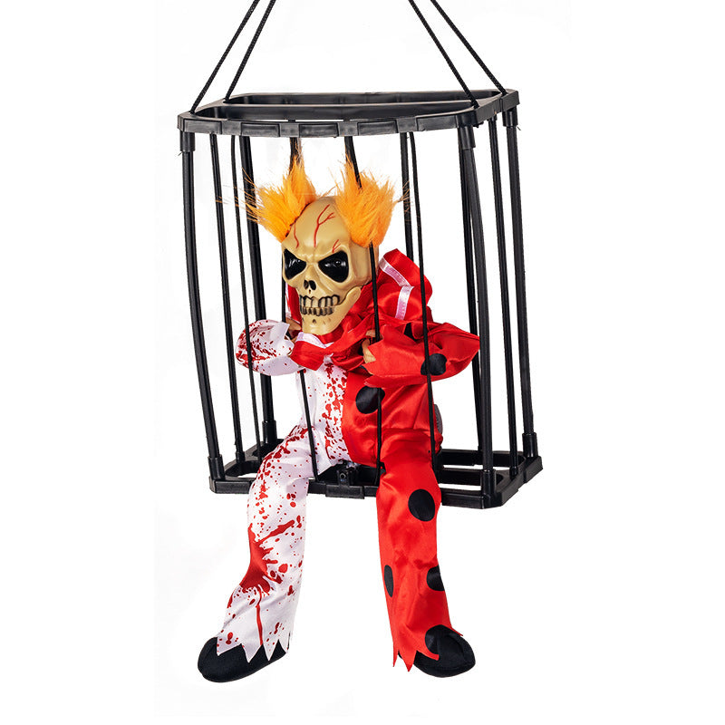 Halloween Hanging Cage Ghost with Lights and Sound - Plastic