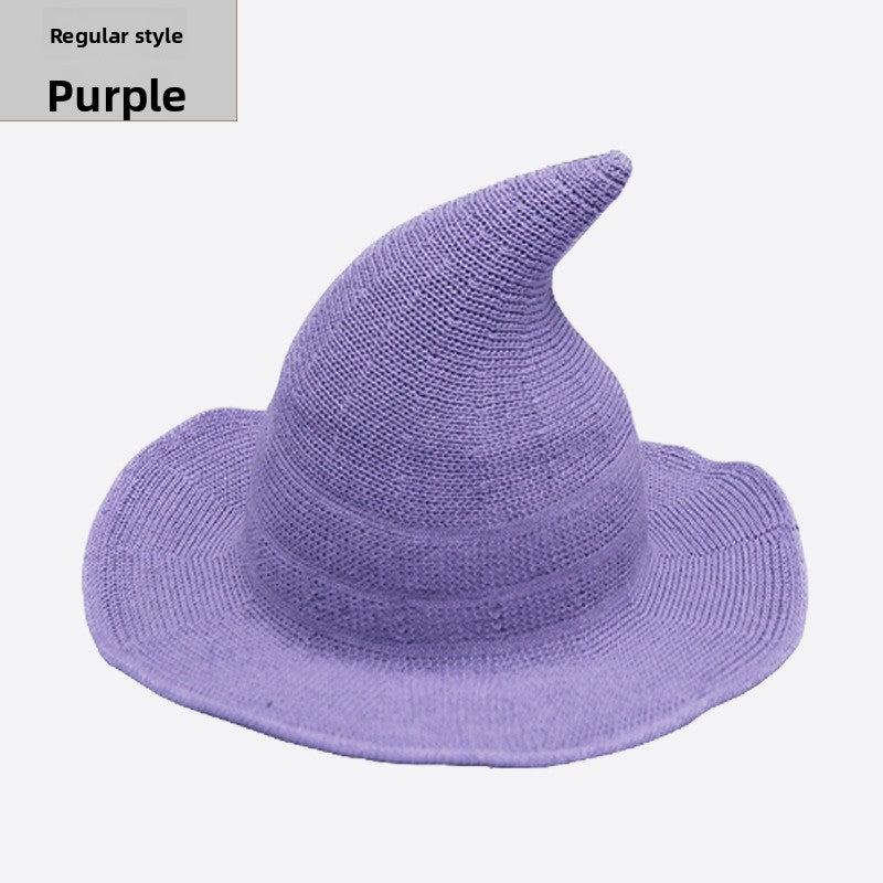 Halloween Knitted Witch Hat - Foldable Pointed Costume Hat