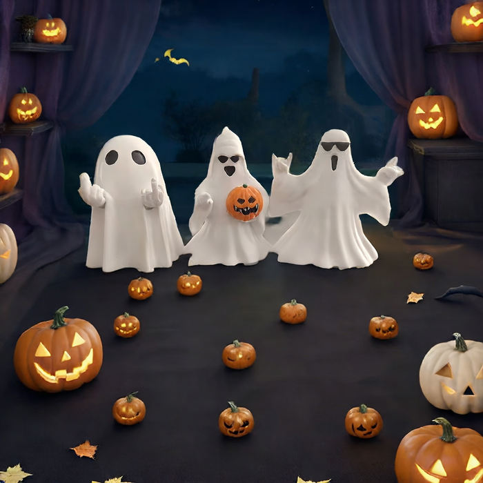Halloween Resin Ghost Figurine - Pumpkin and Middle Finger Designs