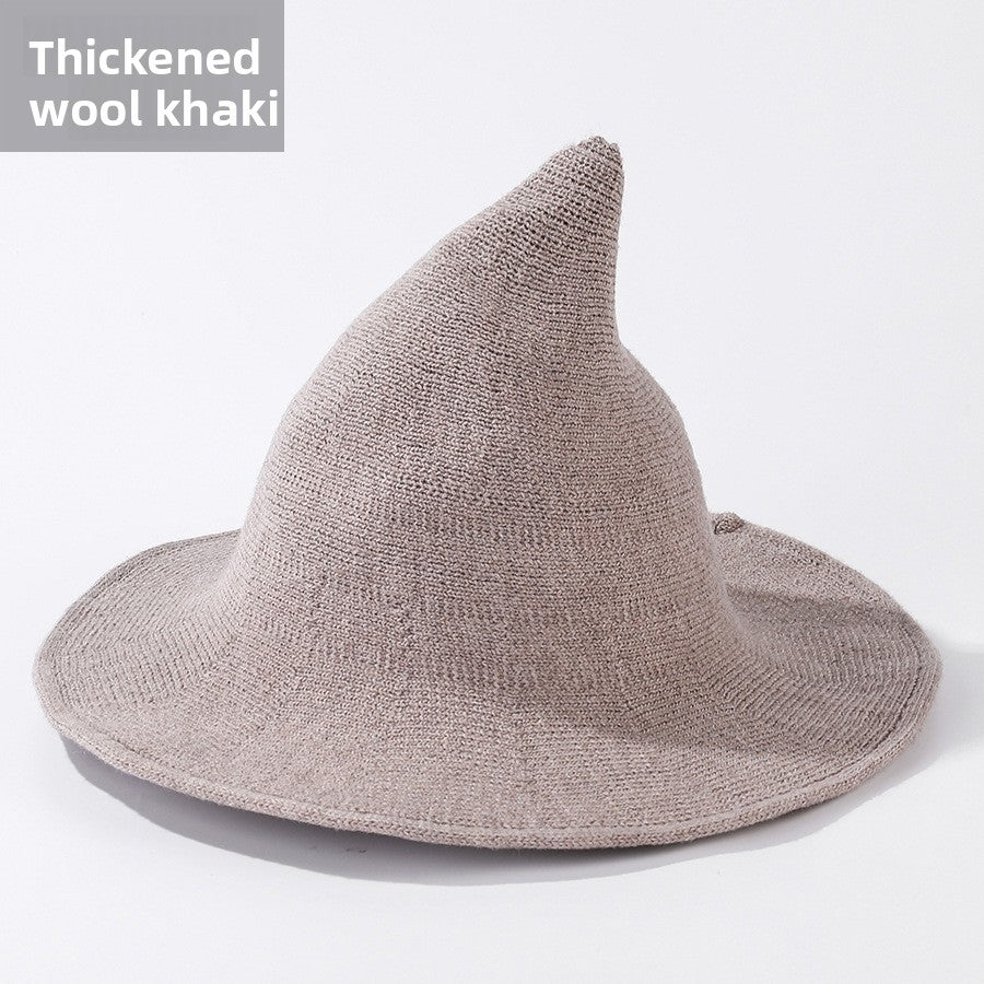 Halloween Knitted Witch Hat - Foldable Pointed Costume Hat