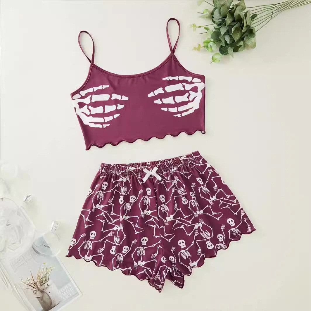 Halloween Pumpkin Print Sleeveless Pajama Set