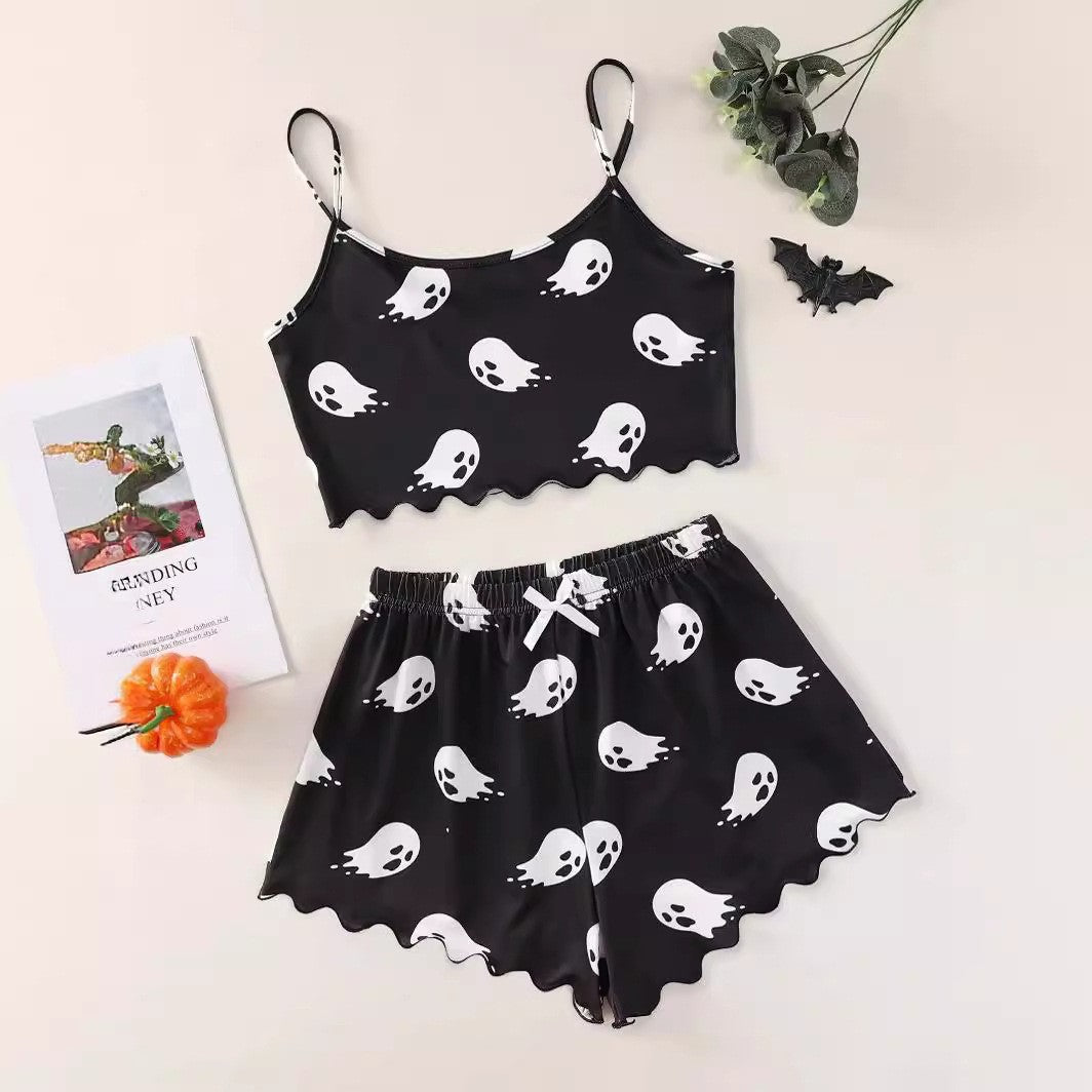 Halloween Pumpkin Print Sleeveless Pajama Set