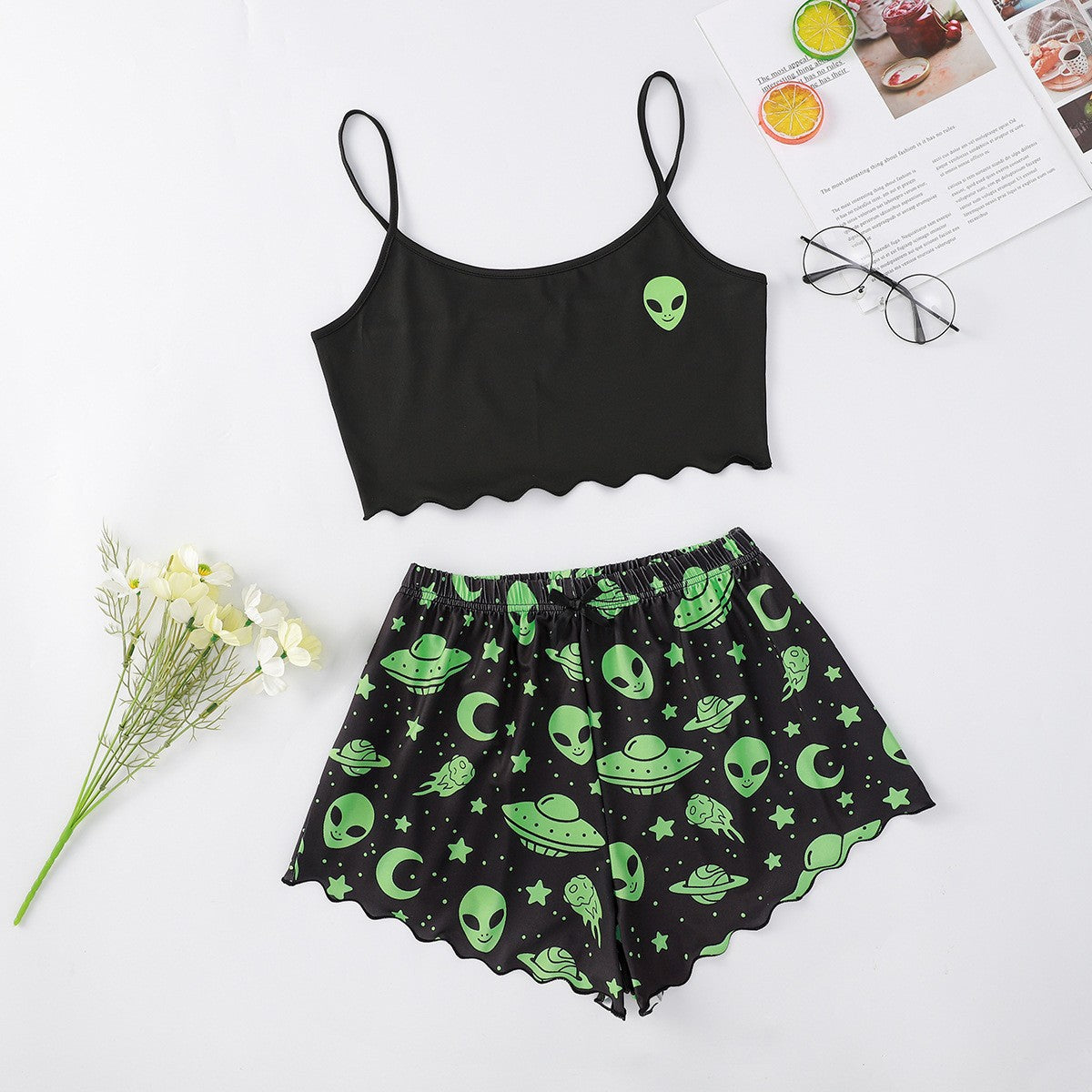 Halloween Pumpkin Print Sleeveless Pajama Set