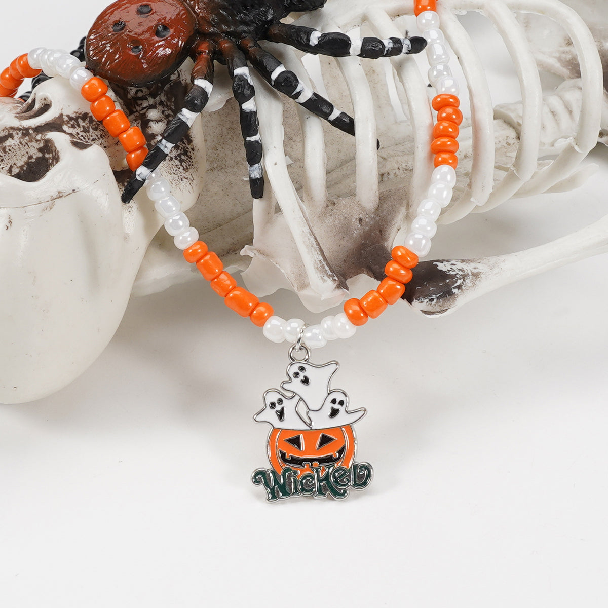 Handmade Halloween Ghost Pumpkin Pendant Necklace