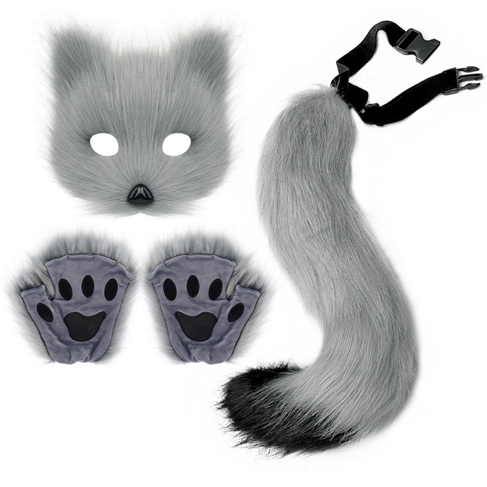 Halloween Plush Animal Cosplay Mask, Gloves and Tail Accessories