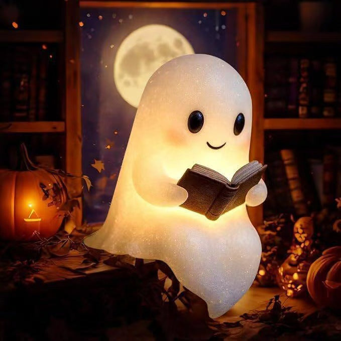 Halloween Reading Ghost Resin Statue