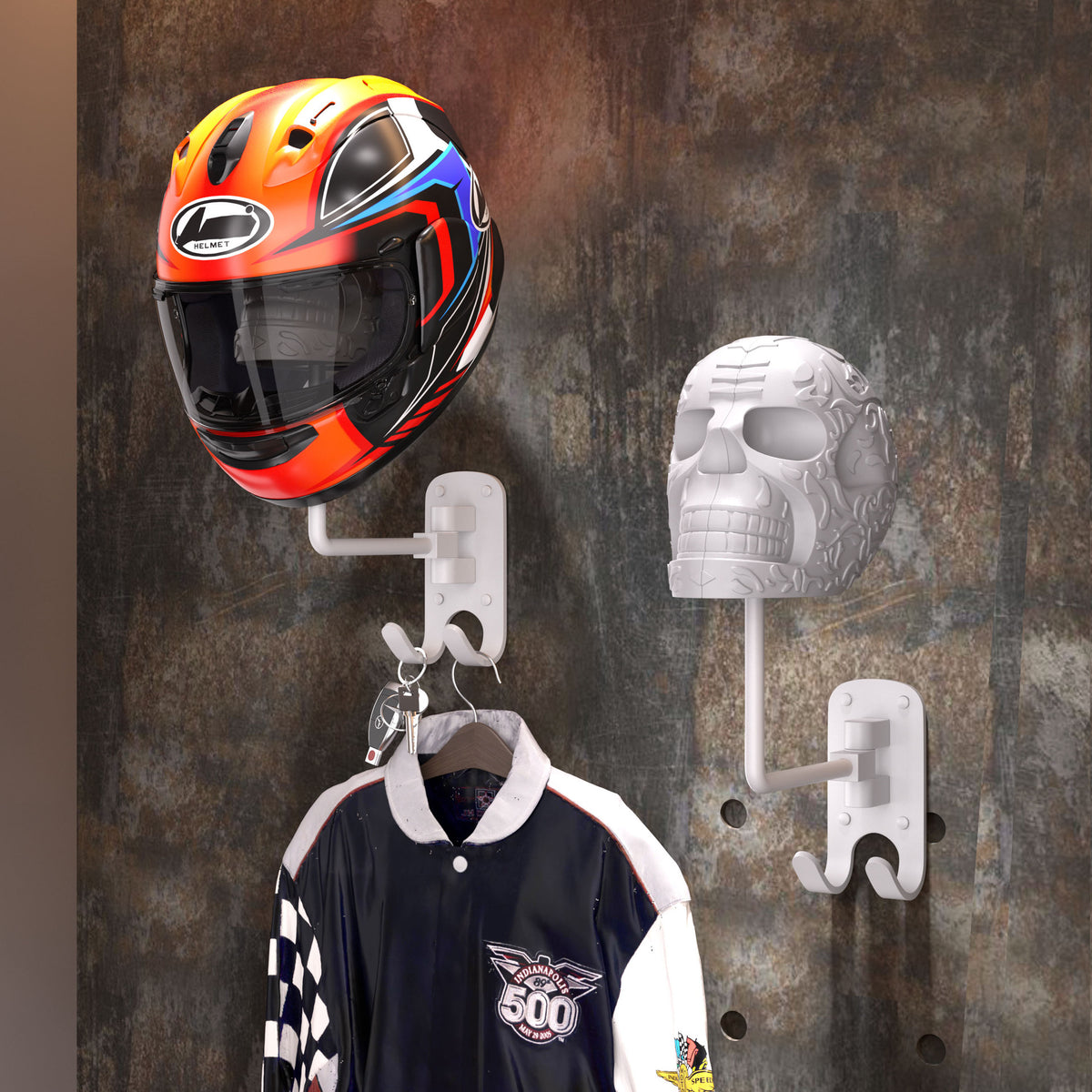 Halloween Metal Skull Helmet Holder Wall-Mounted Hat Rack