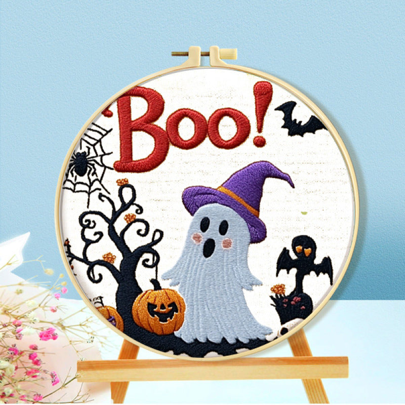 Halloween Cross Stitch Embroidery Kit with Hoop