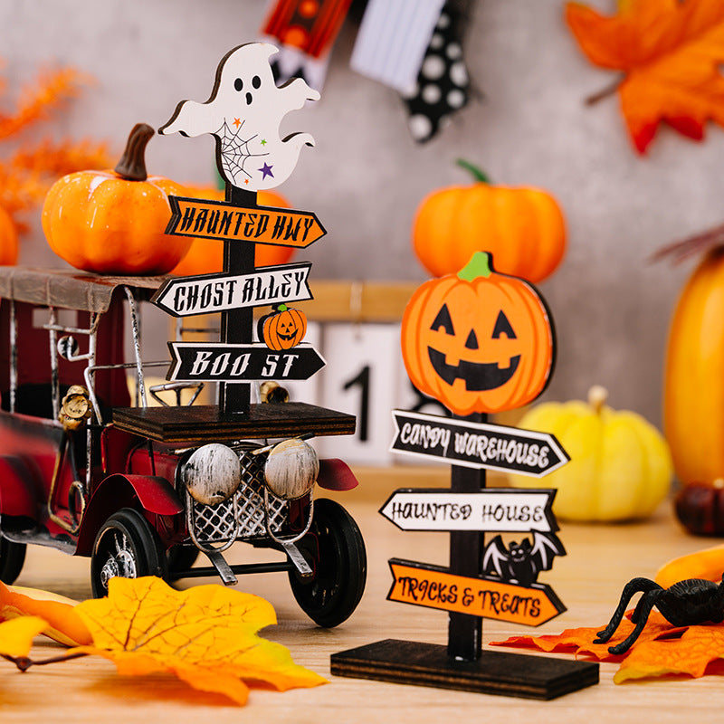 Halloween Wooden Pumpkin and Ghost Tabletop Ornaments