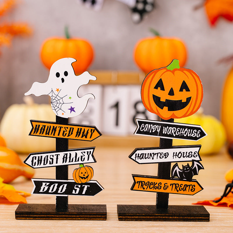 Halloween Wooden Pumpkin and Ghost Tabletop Ornaments