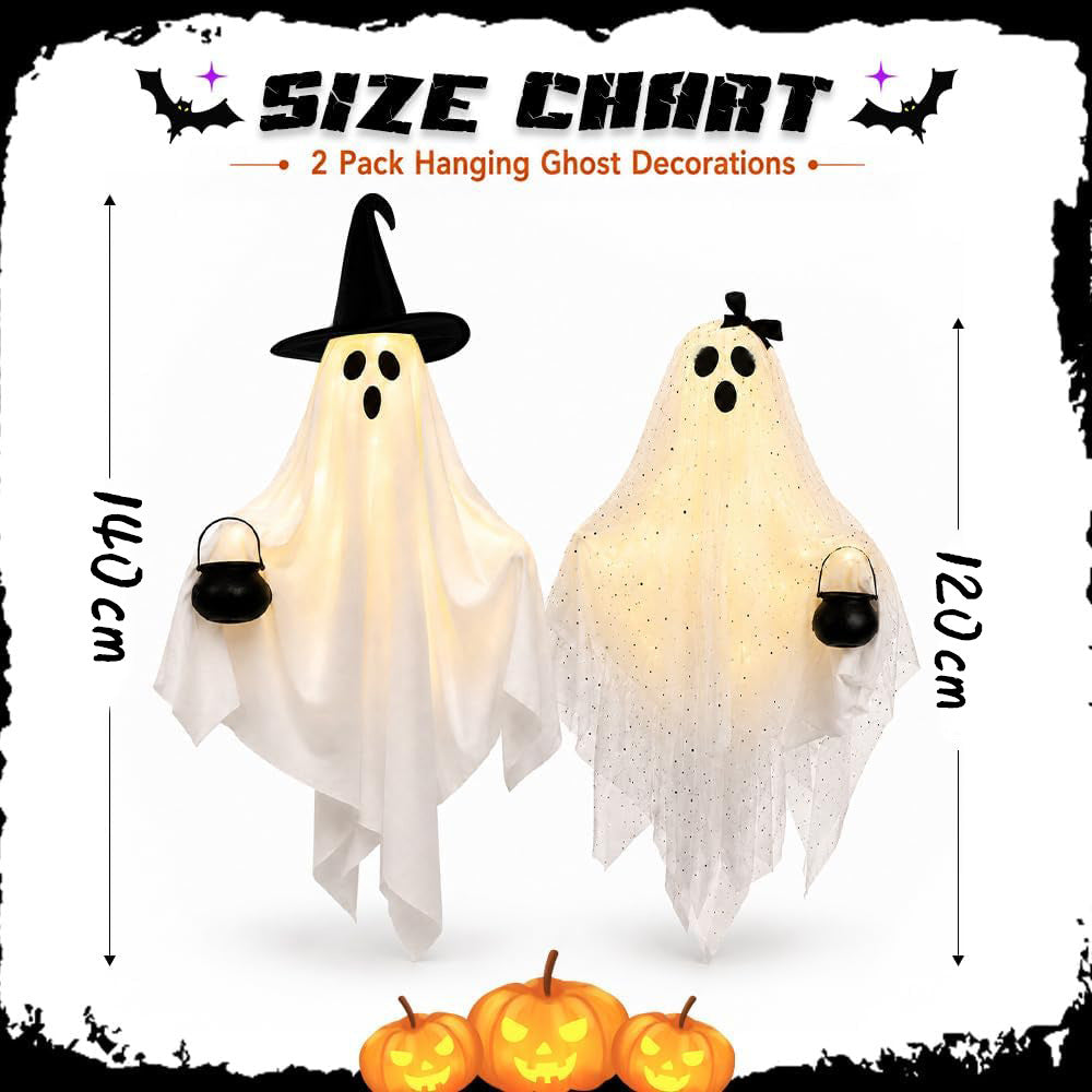 Halloween Hanging Ghost Decoration - Witch Hat and Bow Styles