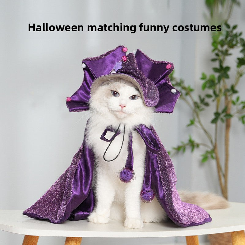 Pet Halloween Cloak with Magic Hat - Polyester