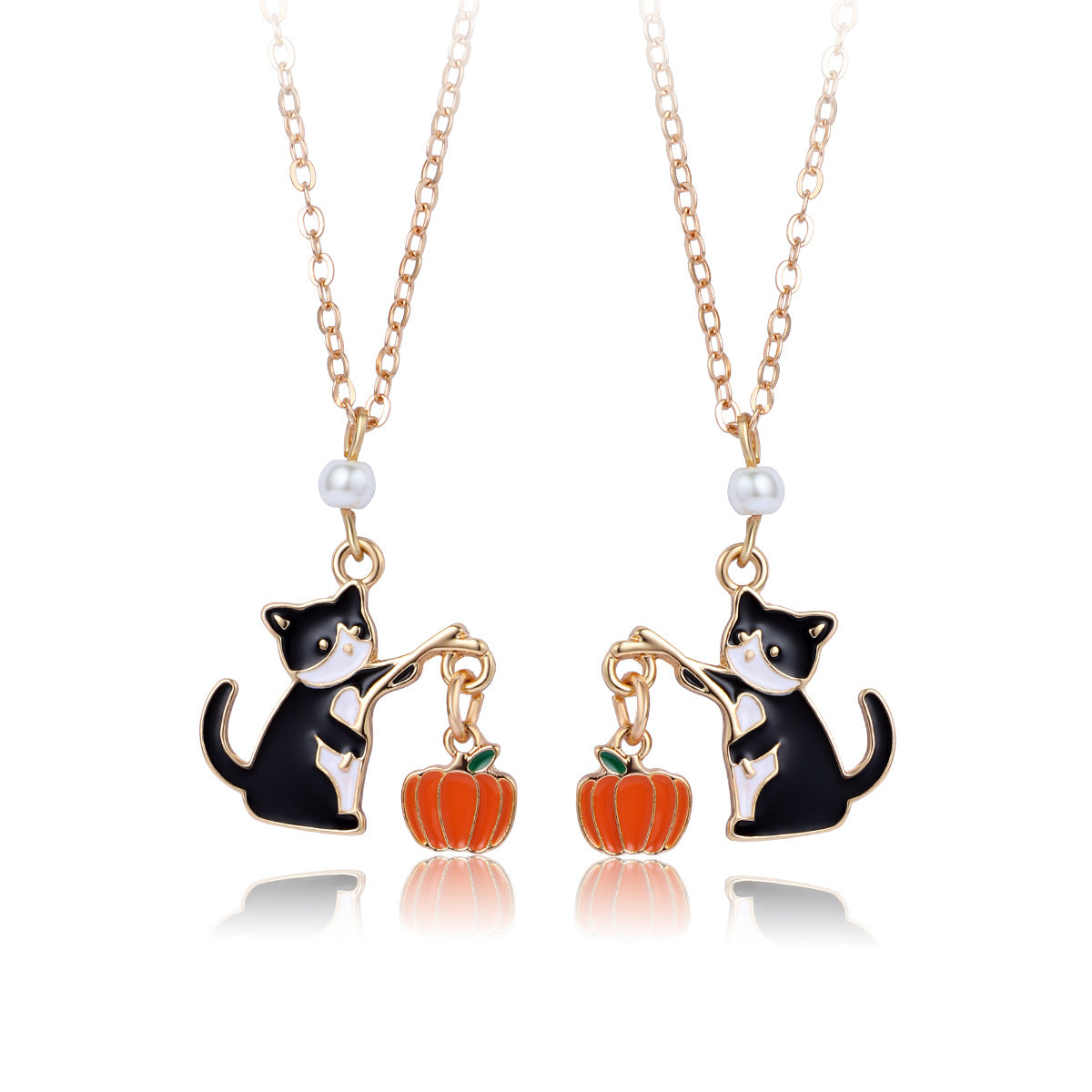 Halloween Cartoon Necklace with Black Cat Pumpkin Wizard Hat Pendant