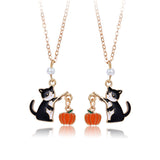 Halloween Cartoon Necklace with Black Cat Pumpkin Wizard Hat Pendant