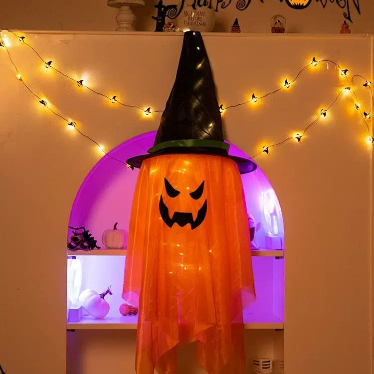 Luminous Wizard Hat Halloween Decoration with Warm Light - Cloth