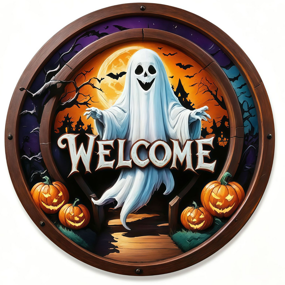 Halloween Boxwood Hanging Door Sign