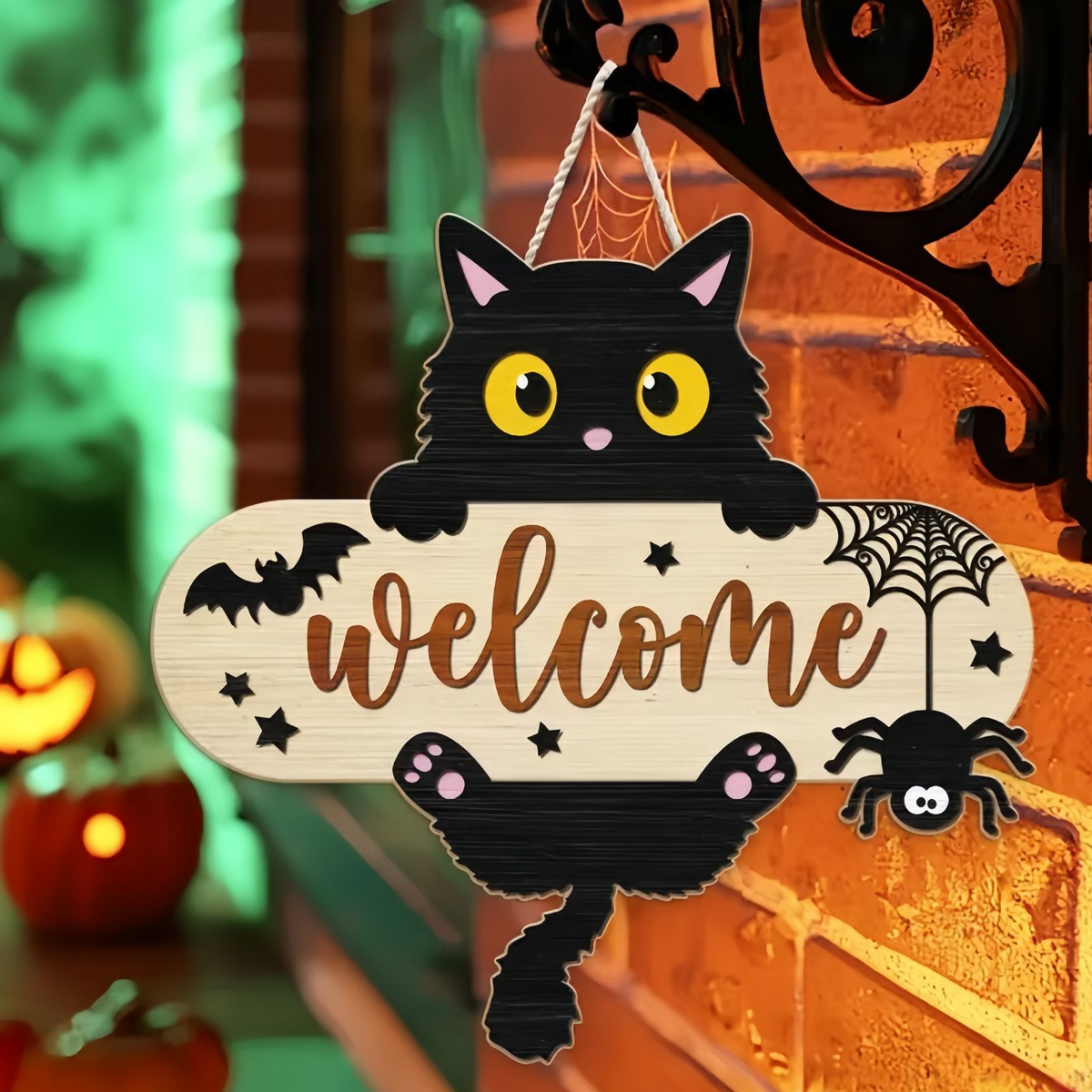 Halloween Boxwood Hanging Door Sign