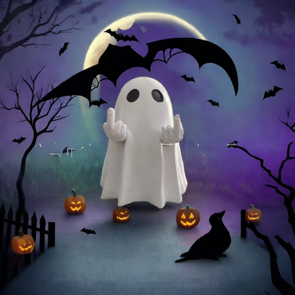 Halloween Resin Ghost Figurine - Pumpkin and Middle Finger Designs