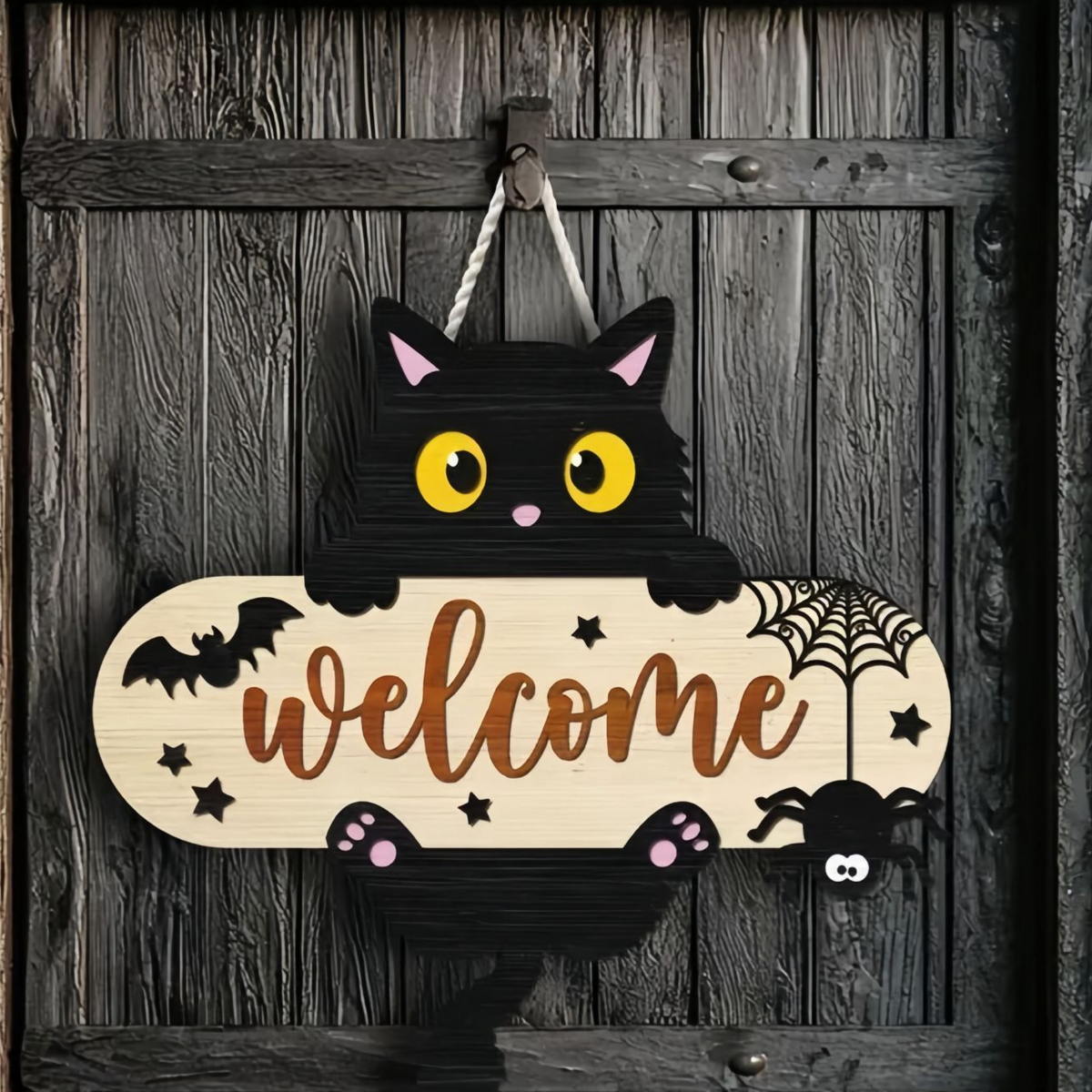 Halloween Boxwood Hanging Door Sign
