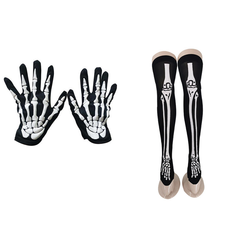 Halloween Skeleton Print Gloves and Hosiery