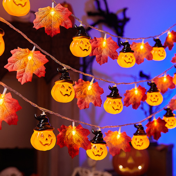 Halloween Pumpkin and Maple Leaf LED String Lights - PVC