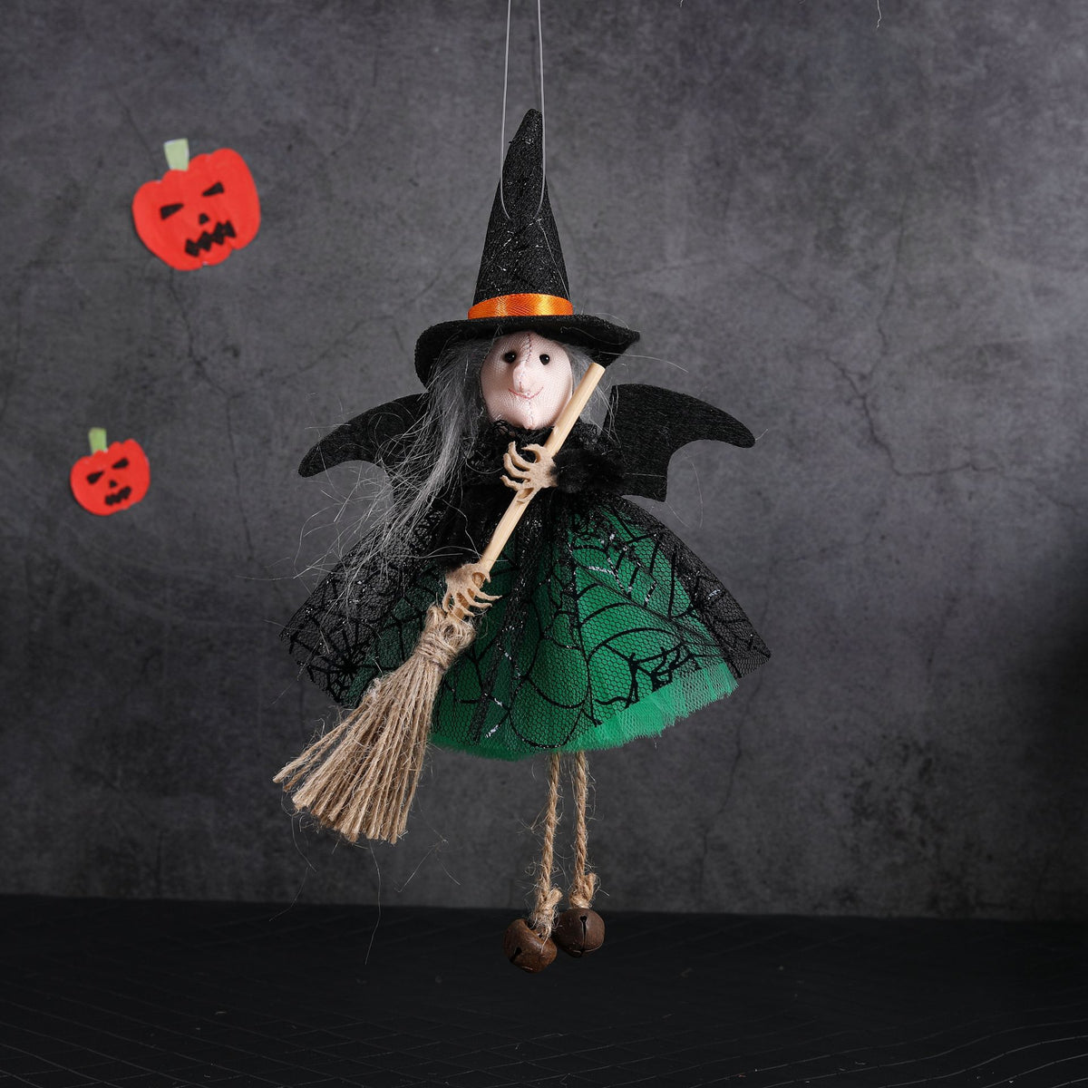 Halloween Witch with Broom Gauze Skirt Hanging Ornament - Cloth