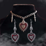 Halloween Gothic Jewelry Set - Heart Necklace and Earrings - Alloy