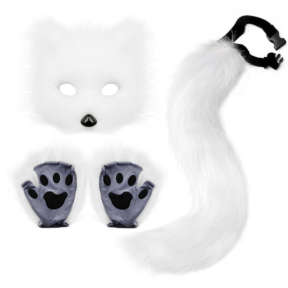 Halloween Plush Animal Cosplay Mask, Gloves and Tail Accessories